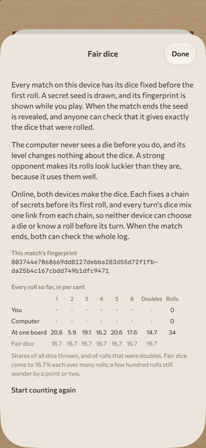 The Fair dice screen